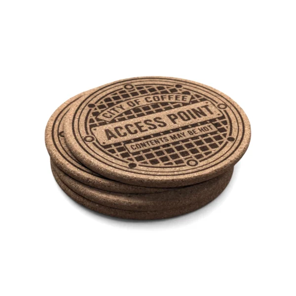 City of Coffee Manhole Cover | 4pk Cork Coasters | GL Original Designs