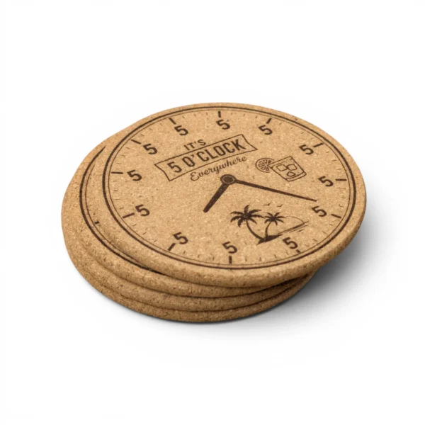 It's 5 O'Clock Everywhere | 4pk Cork Coasters | GL Original Designs